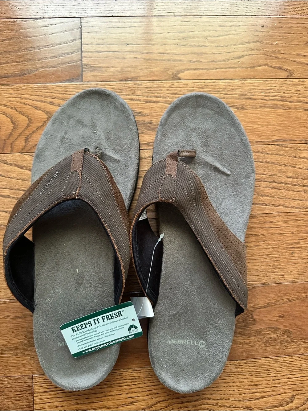 NWT Merrell Men's Brown Suede Flip-Flops Size 13 Thongs Sandals